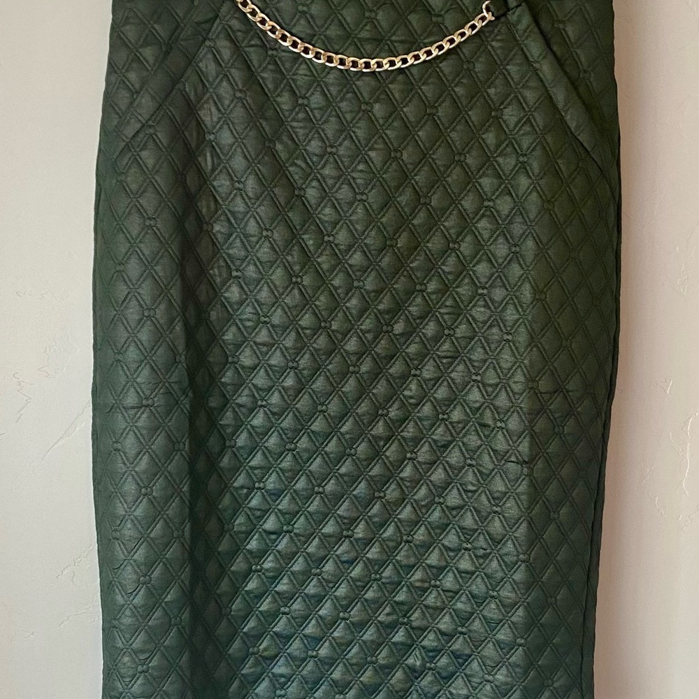 Quilted Green Skirt with Gold Chain Detail Old Money Classic Workwear Baddie